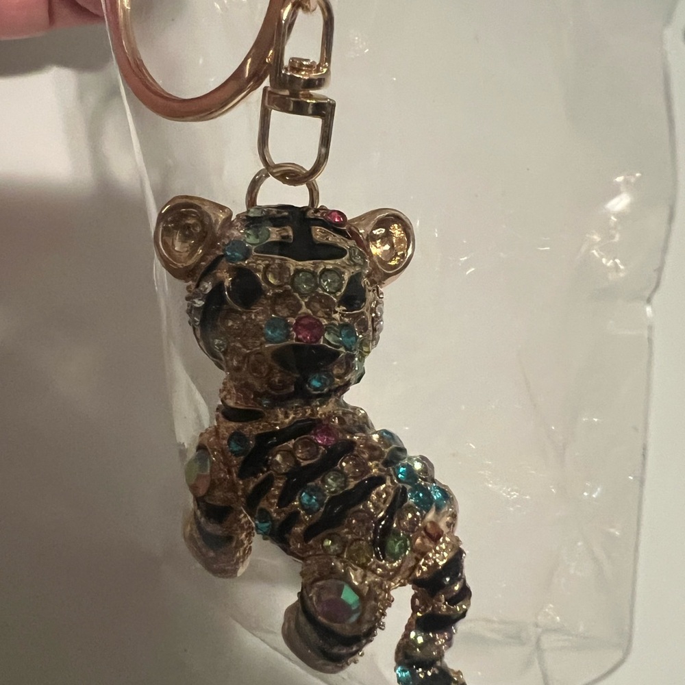 Gold and Multicolor Crystal Tiger Keychain